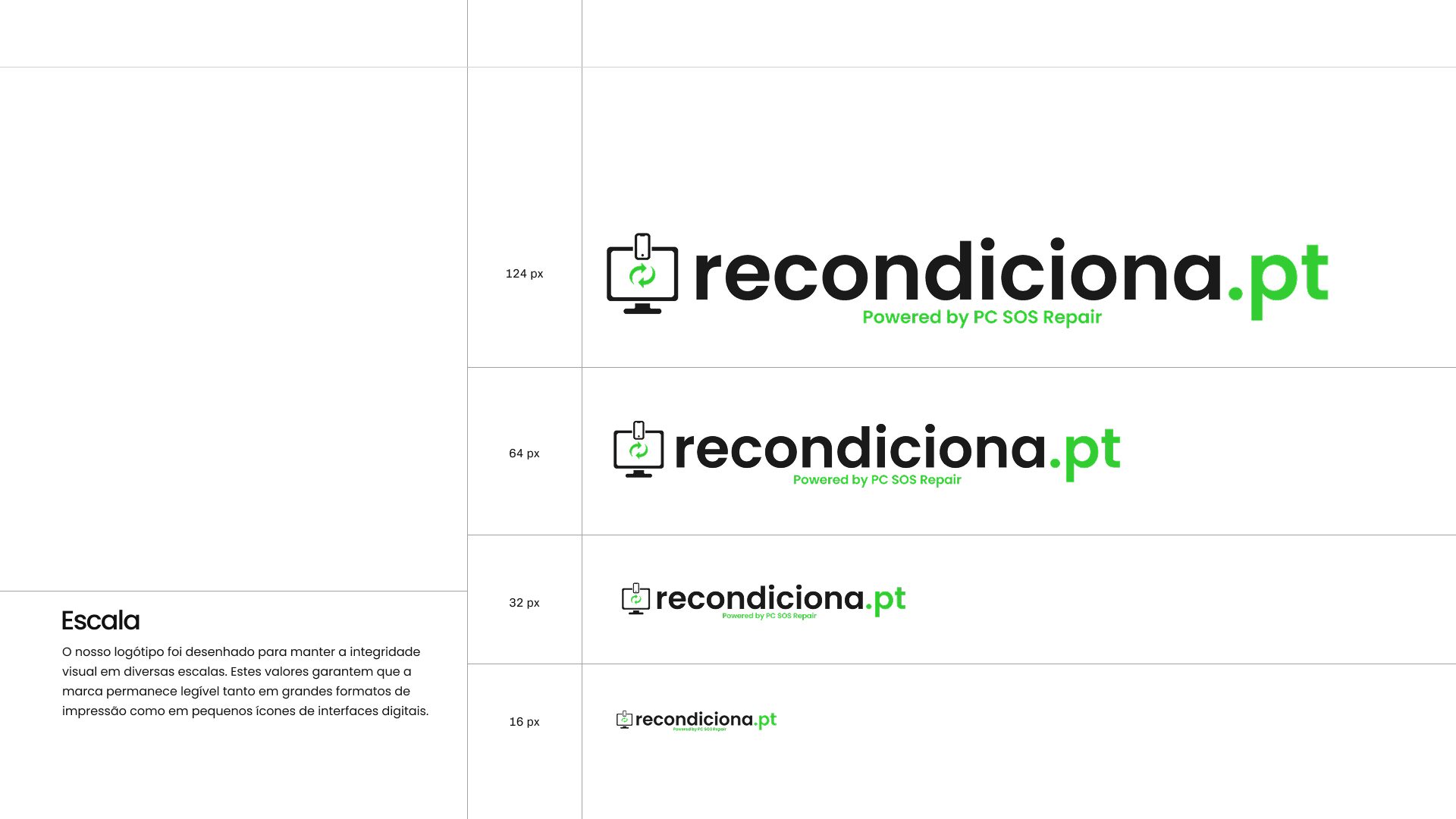 Escalas do logótipo recondiciona.pt